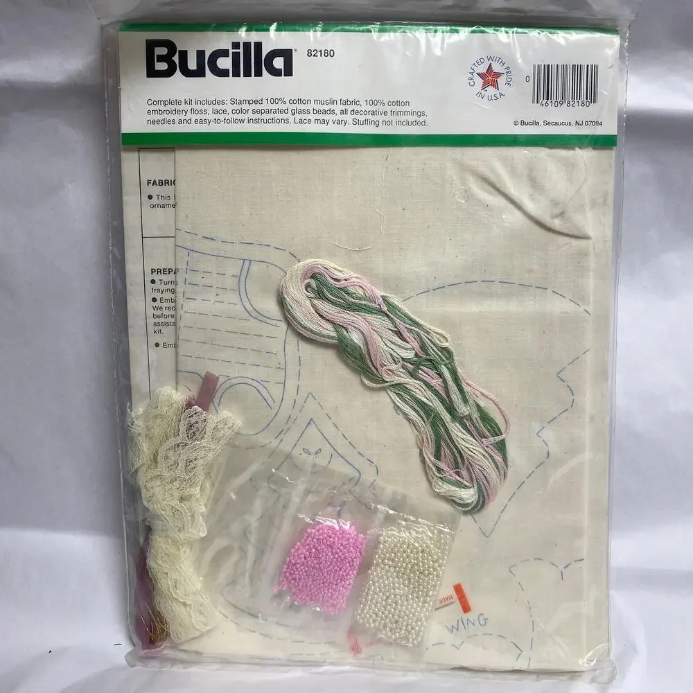 Vintage Bucilla Victorian Christmas 82180 Pink Beaded Ornament Embroidery Kit